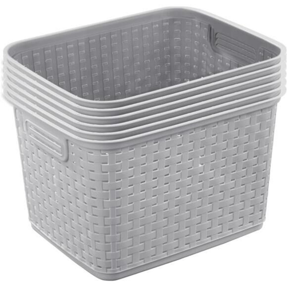Plastic Wicker Storage Bins Set of 6 Tall Basket Organizer for Closet Shelves - Picture 1 of 7